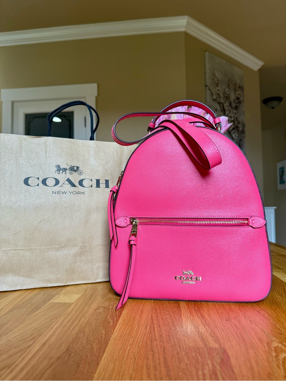 Coach Jordyn Pink Leather Backpack with Gold-Tone Hardware